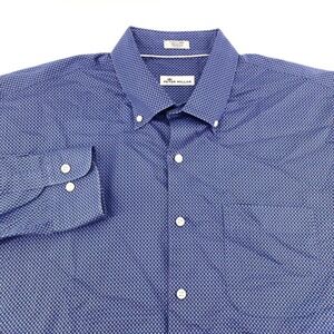 Peter Millar Men XL Button Down Shirt Blue Geometric Diamond Pattern Long Sleeve